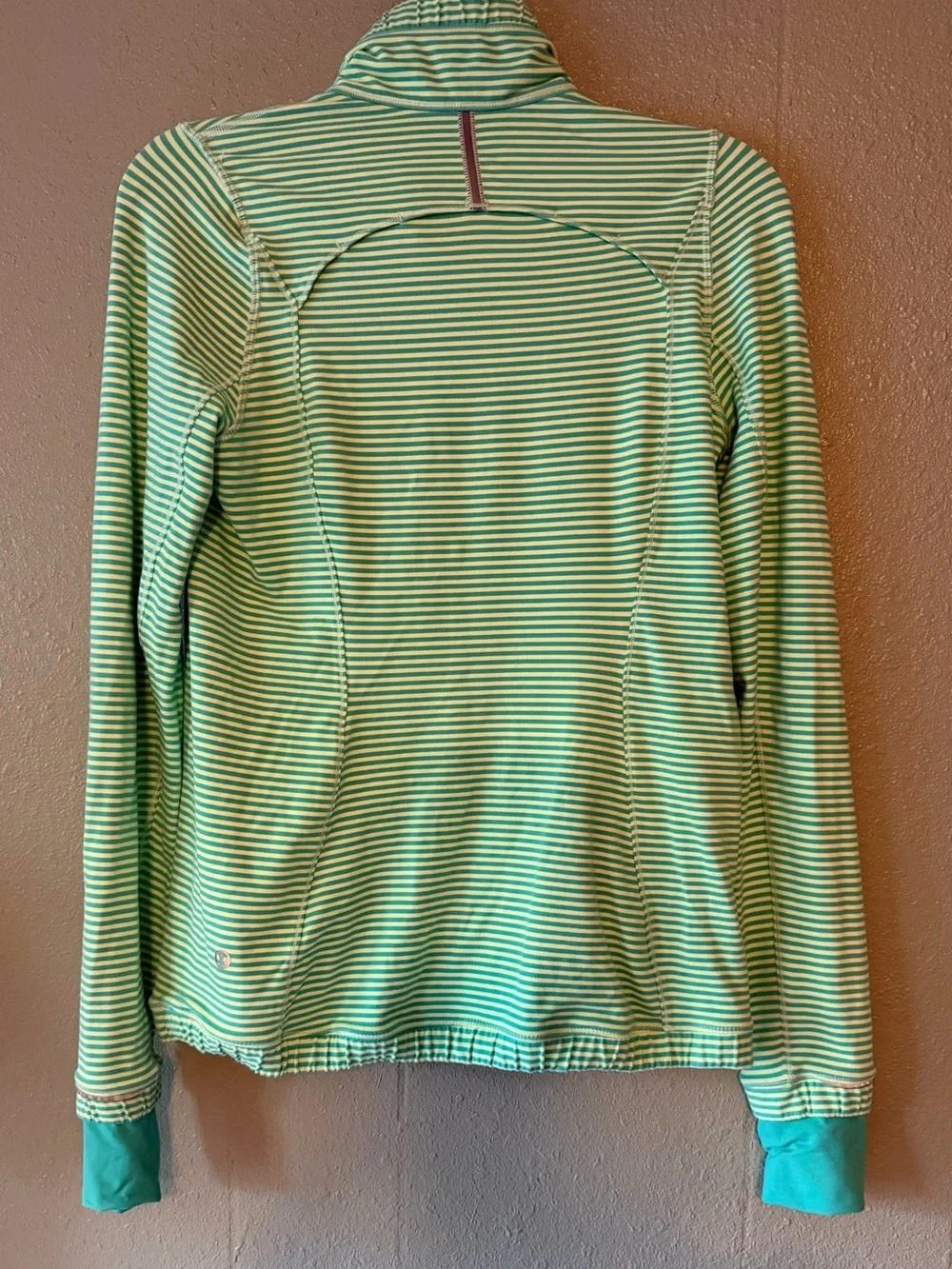 Lululemon Athletica Striped Runner Half-Zip Pullover Kangaroo Pocket Lime & Teal